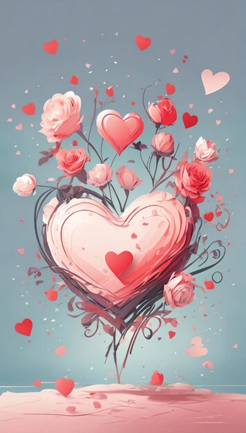 Arte carta color pastello amore e forma di cuore con sfondo in stile carta fiore