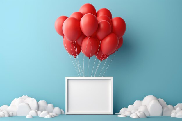 Arte cartacea Tabella su cielo e nuvole con palloncino rosso Modello per la progettazione di testi