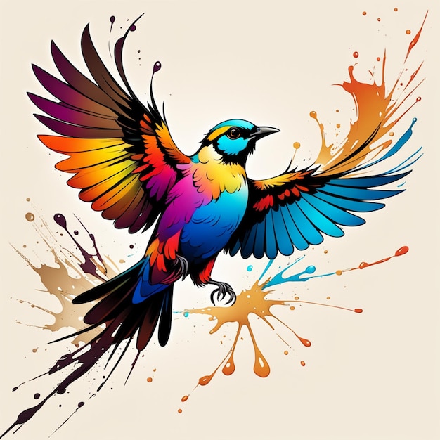 Arte colorata di un uccello inchiostro gocciolante spruzzo d'arte