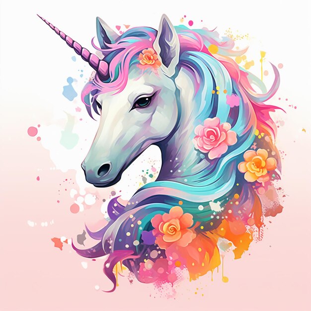 arte colorata testa di unicorno su sfondo bianco