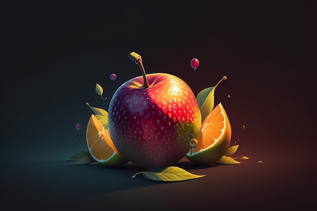 Arte creativa del fondo della carta da parati della copertura del manifesto creativo della frutta della mela di natura morta
