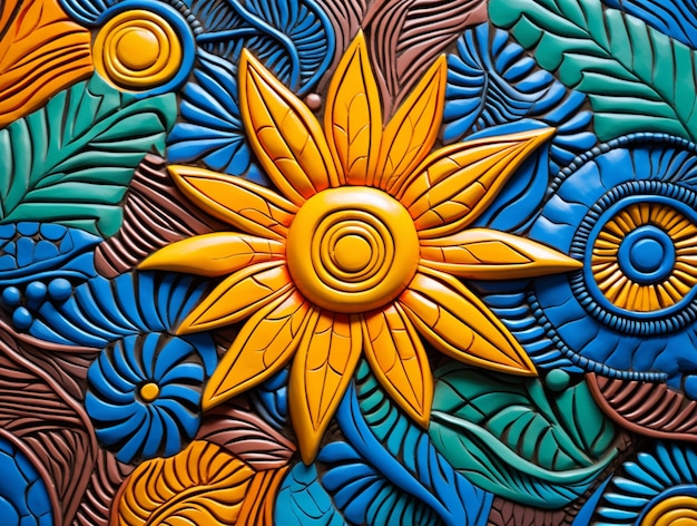 arte decorativa a parete dai colori vivaci con un girasole generativo ai