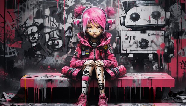 Arte dei graffiti cyberpunk nello stile di Banksy