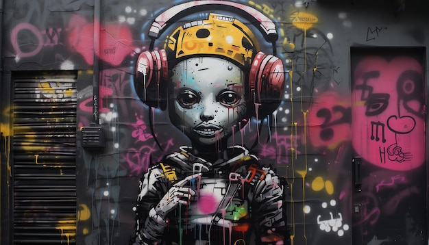 Arte dei graffiti cyberpunk nello stile di Banksy