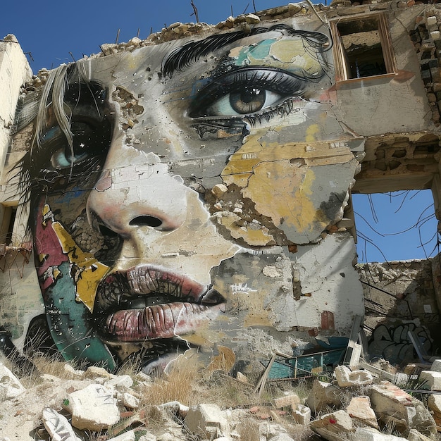 Arte dei graffiti sulle rovine urbane bellezza in decomposizione