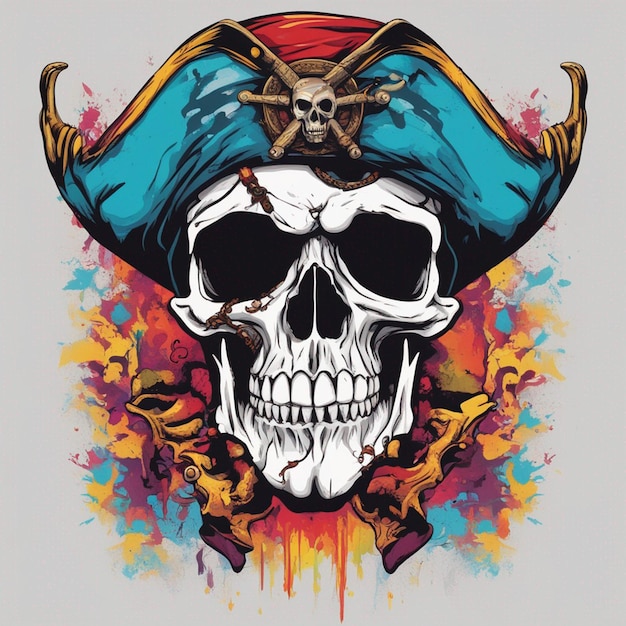 arte del design della maglietta con teschio pirata