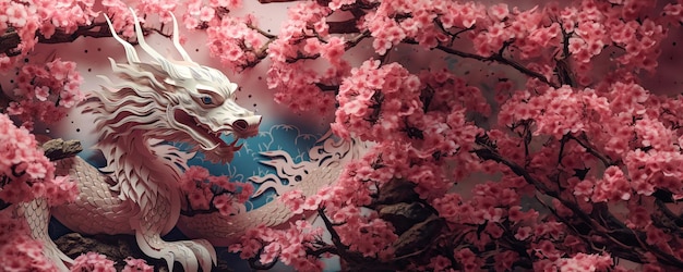 Arte del drago Il drago e i fiori di ciliegio