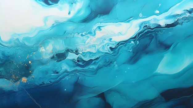 Arte del marmo che dipinge motivo astratto di vernice liquida blu e verde acqua