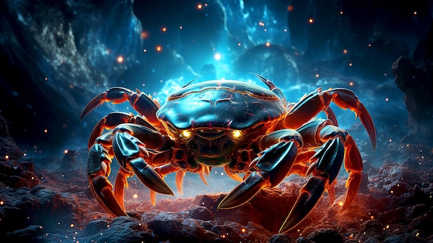 Arte del segno zodiacale dello Scorpio con sfondo universale blu illuminato