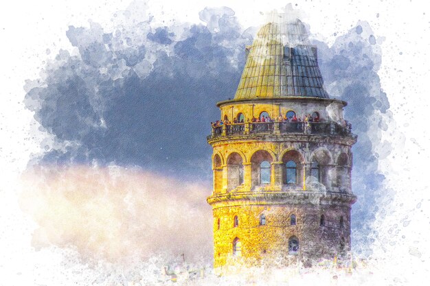 Arte dell'acquerello Torre di Galata da vicino