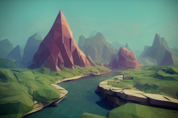 Arte dell'ambiente lowpoly per i giochi