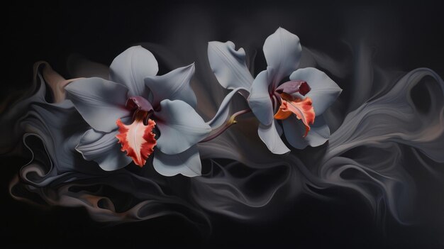 Arte dell'orchidea Orchidea di fuoco nero fantasia elegante Fiori mistici Motivo floreale unico