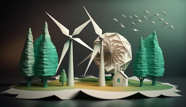 Arte della carta energia rinnovabile con energia verde come il vento IA generativa