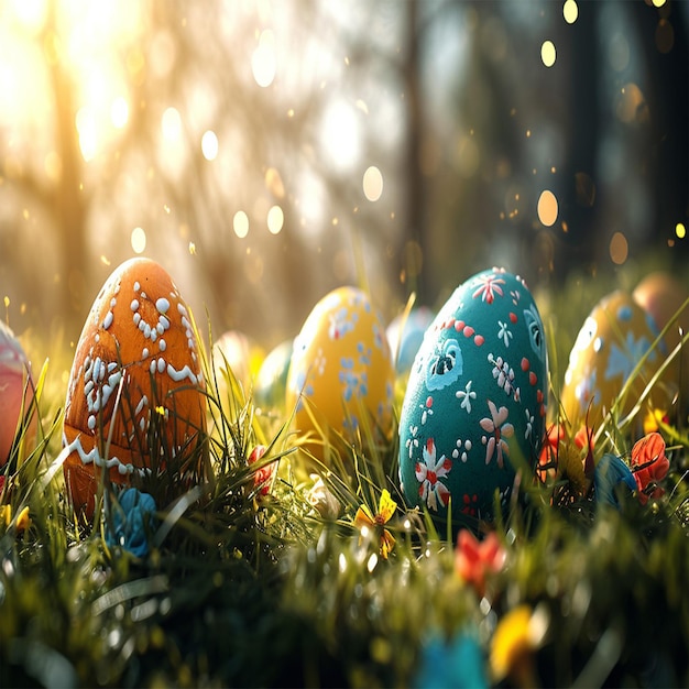 arte delle uova di Pasqua sull'erba