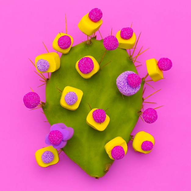 Arte di caramelle e cactus. Dolce amante. Minimal Fashion Flatlay