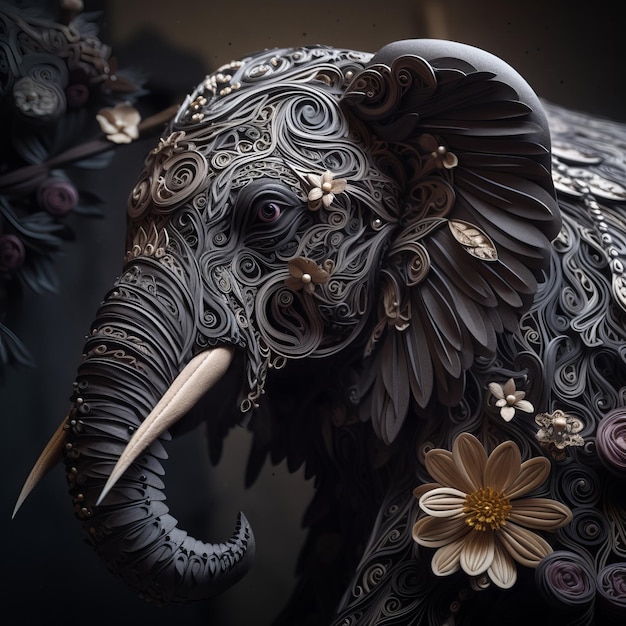 Arte di carta di un elefante con fiori