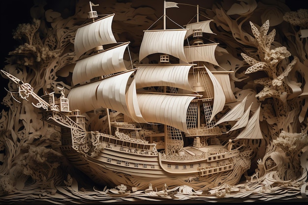 Arte di carta di una fantastica nave di carta