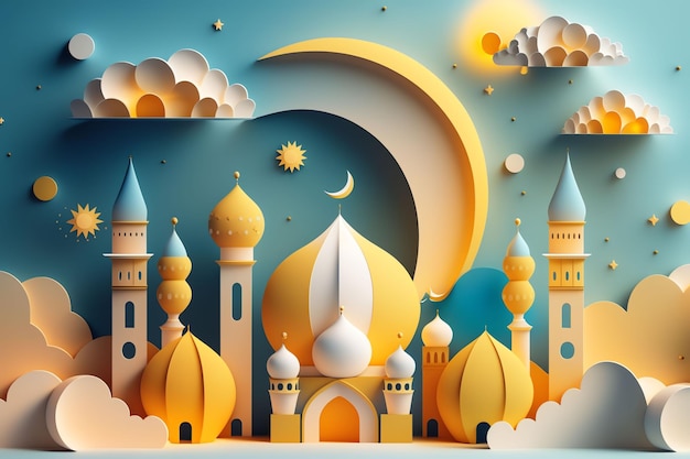 Arte di carta di una moschea e di una luna