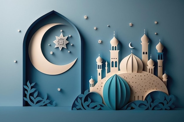 Arte di carta di una moschea e una falce di luna