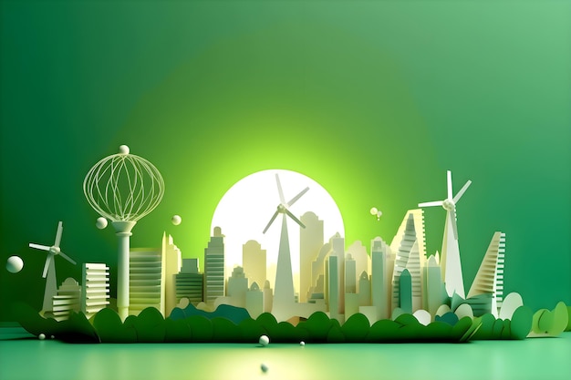 Arte di carta rinnovabile eco energia verde come le turbine eoliche Generative AI 4