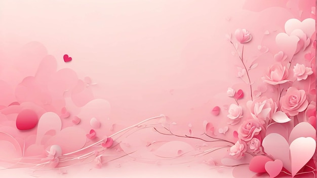 Arte di carta rosa amore e forma di cuore con fiore e coppia stile di carta colorata