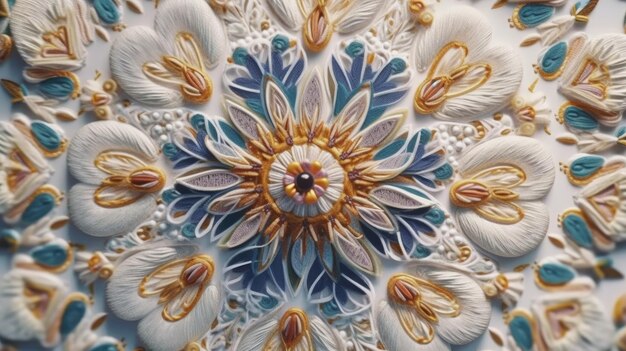 Arte di fiori colorati su sfondo bianco illustrazione di carta da parati Ricamo floreale immagine HD