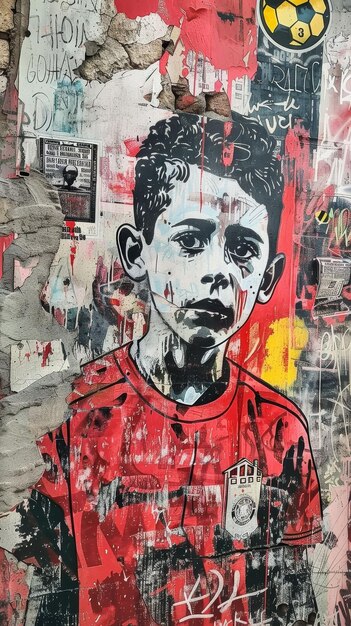 Arte di strada a tema di calcio tela urbana dipinta con passione