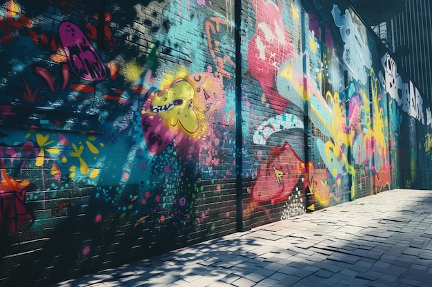 Arte di strada vivace che adorna le pareti urbane