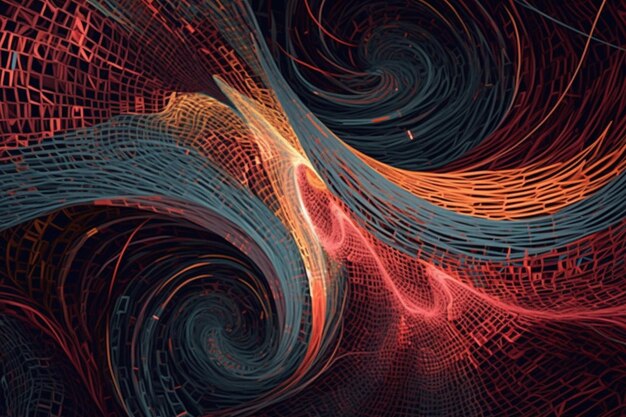 arte digitale astratta di un disegno a spirale con uno sfondo generativo ai rosso e blu