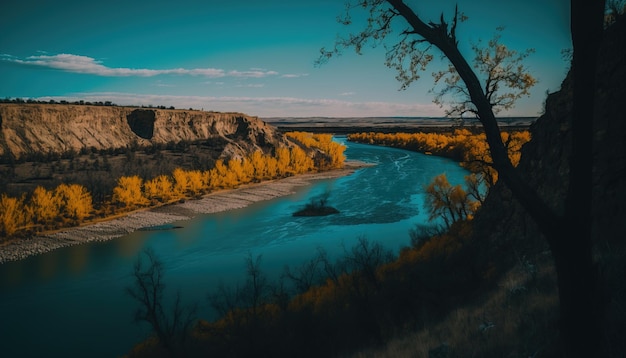 Arte digitale Bellissimo fiume Missouri Egitto vista sullo sfondo del paesaggio al tramonto del tramonto