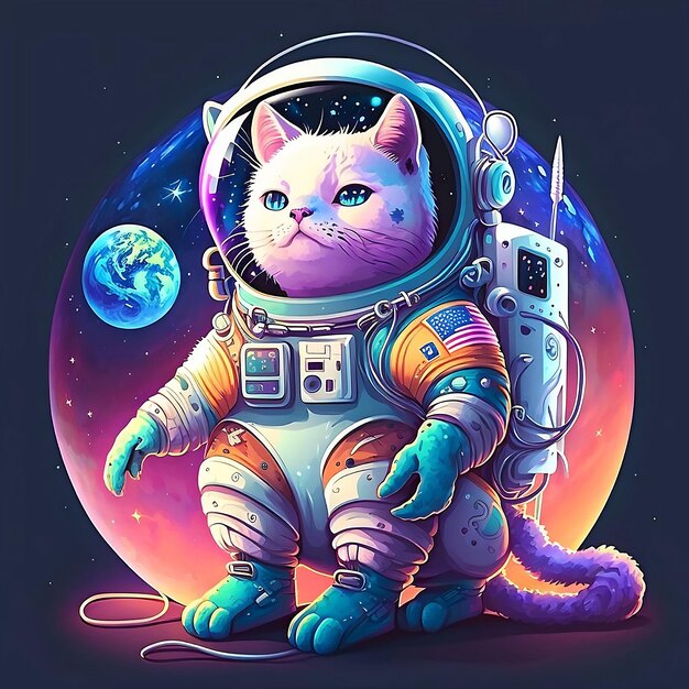 Arte digitale colorata del gatto astronauta