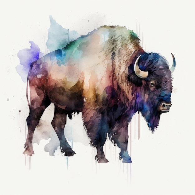 Arte digitale creativa del bisonte dell'acquerello