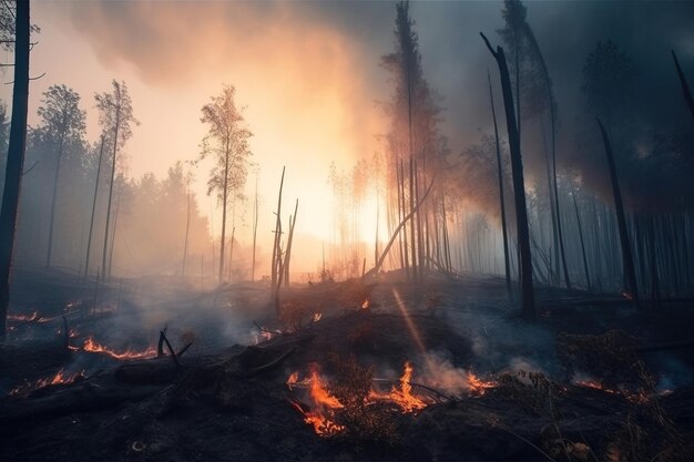 Arte digitale del fuoco nella foresta di generativa ai