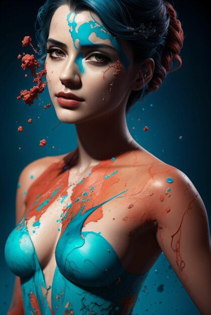 arte digitale di donna sexy in stile realistico con schizzi di vernice in vari colori
