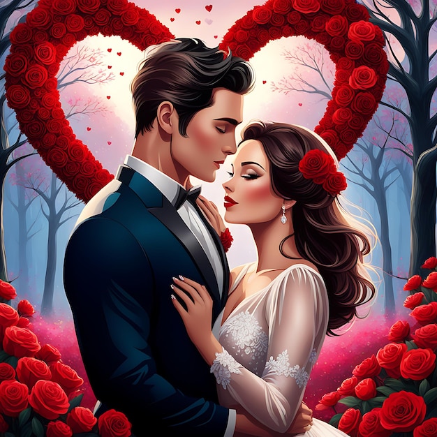 Arte digitale di San Valentino con coppia romantica