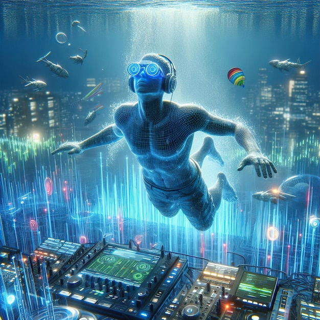 Arte digitale di un uomo che nuota in una piscina