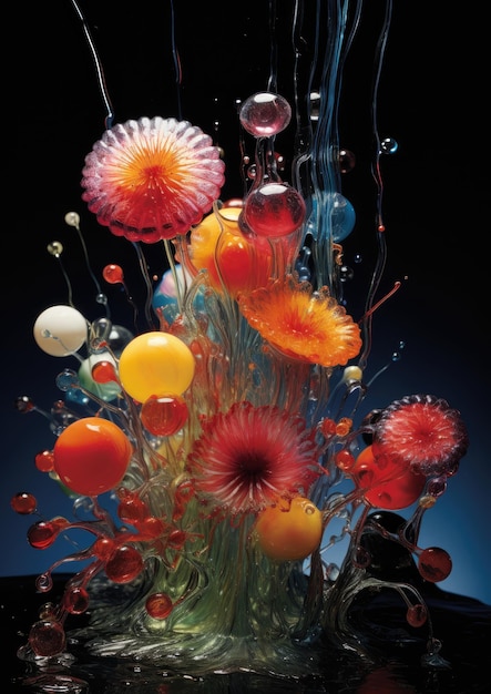 Arte floreale colorata con gocce d'acqua sui petali