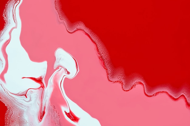 Arte fluida acrilica. Riccioli bianchi e onde rosso rosa. Fondo o struttura vorticoso astratto.