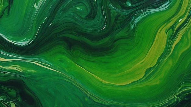 Arte fluida macchie di vernice verde scuro sull'acqua vernice astratta sullo sfondo close-up