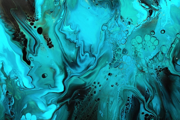 Arte fluida verde e blu ondate astratte vortici su sfondo nero sfondo effetto marmo o
