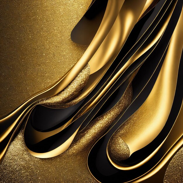 Arte generativa dell'onda sinuosa a spirale astratta di lusso in oro sfumato e nero di AI