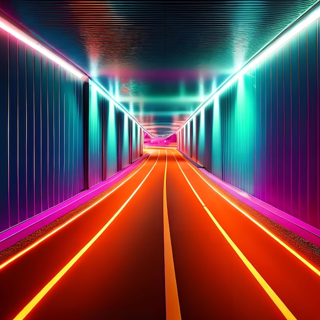 Arte generativa della strada della luce al neon incandescente di fantasia astratta di AI