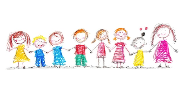 Arte generativa disegnata a matita da un'illustrazione di bambini ingenui su sfondo bianco