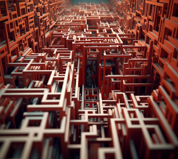 Arte geometrica astratta 3D nello stile di labirinto e luci lampeggianti foto colorata ultra HD