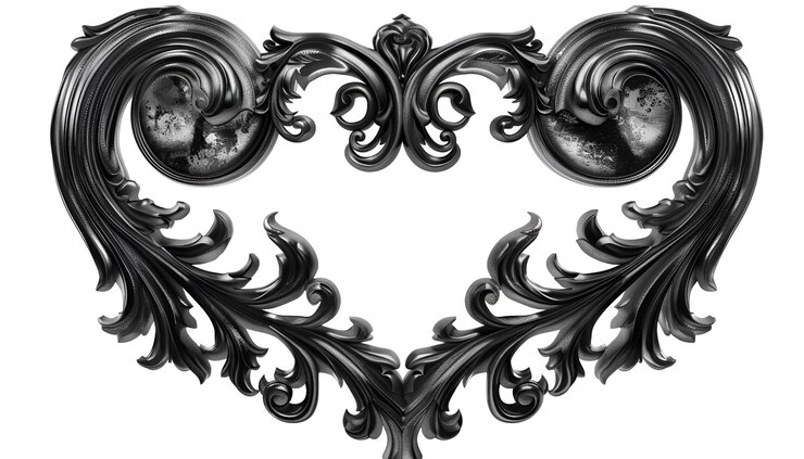 Foto arte gotica cuore nero isolato su sfondo bianco