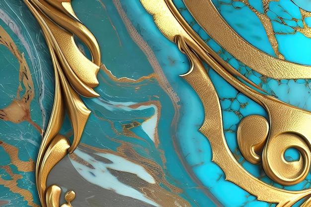 Arte in stile ondulato color acqua e oro