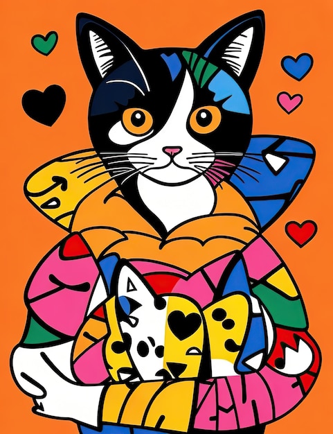 Arte in stile Romero Brito con gatti