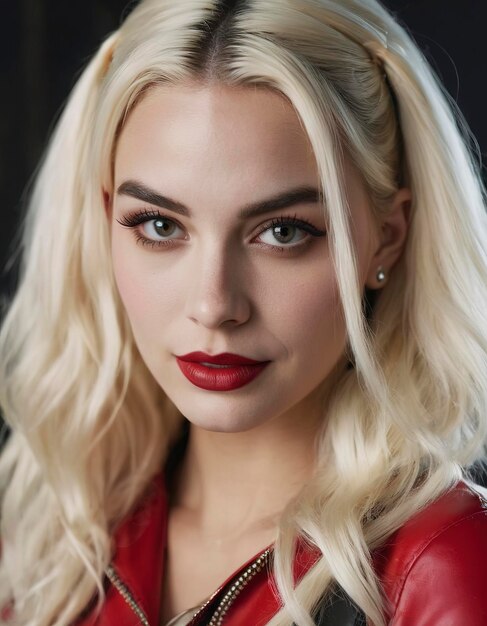 arte iperrealistica margotrobbie harley quinn capelli biondi platino guardando lo spettatore