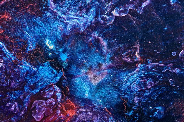 Arte liquida di sfondo astratto di lusso Inchiostro alcolico blu rosso mix con macchie di vernice dorata Struttura in marmo della superficie dell'acqua della terra