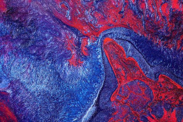 Arte liquida di sfondo astratto di lusso Inchiostro alcolico blu rosso mix con macchie di vernice dorata Struttura in marmo della superficie dell'acqua della terra